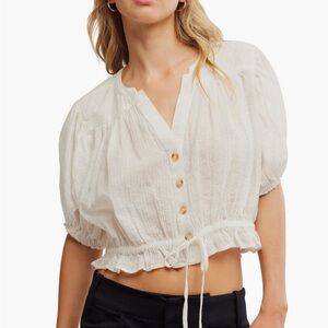 Free People Ivory-White Button-Up Crop Top